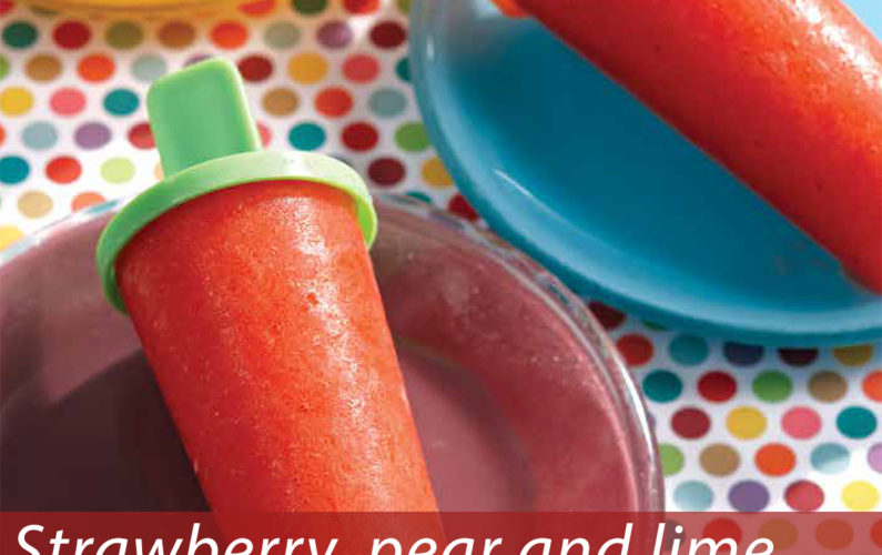 Strawberry pear and lime popsicles