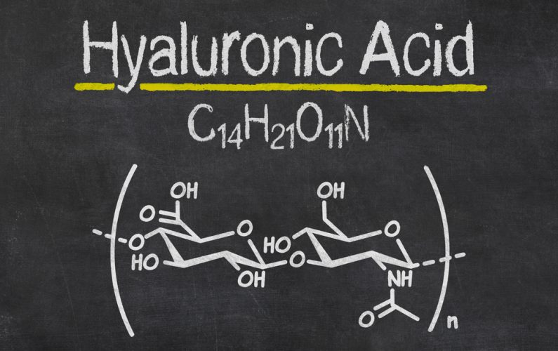 Chemical formula of hyaluronic acid drawn on a blackboard - by Doug Cook RD