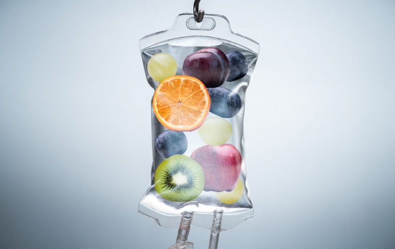 Different Fruit Slices Inside Saline Bag - IV vitamin therapy